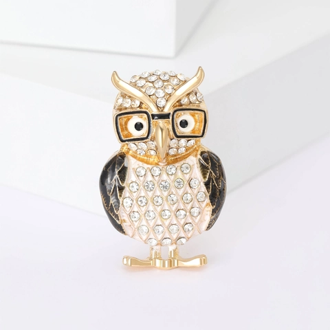 Broche de Búho de Aleación de Moda con Diamantes de Imitación y Esmalte para Mujer Broche de Animal Artístico para Abrigo Traje