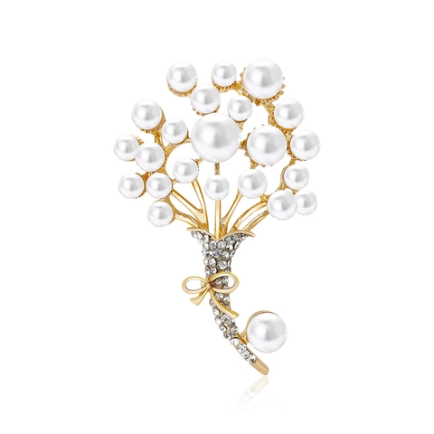 Elegante Spilla Bouquet di Perle Artificiali per Donna Lega Strass Floreale Fiocco Spilla per Abito da Cerimonia Gioielli da Sposa