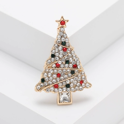 Fashion Gold Plated Alloy Christmas Tree Brooch Pin With Multi Color Rhinestone Inlaid Holiday Jewelry Accessories For Men Women