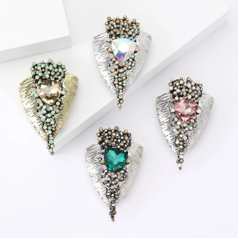 Spilla Retro in Lega Triangolo in Vetro Con Strass Spille Geometriche Vintage a Forma di Scudo per Donna Accessori Gioielli