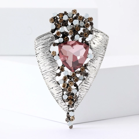 Spilla Retro in Lega Triangolo in Vetro Con Strass Spille Geometriche Vintage a Forma di Scudo per Donna Accessori Gioielli