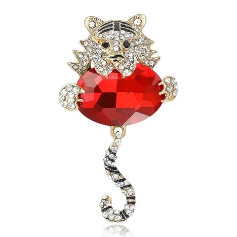 Broche de Tigre Vintage para Mujeres y Hombres Forma de Animal Aleación con Diamantes de Imitación Joyería de Moda Pin para Abrigo