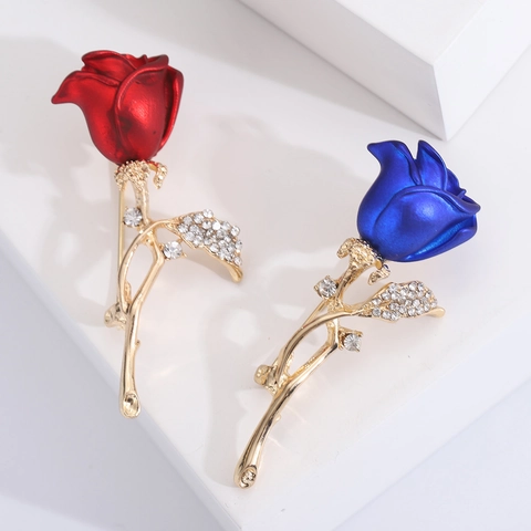 Fashion Elegant Rose Flower Brooch Pin For Women Men Alloy Rhinestone Floral Lapel Pin Suit Accessories Jewelry Gift