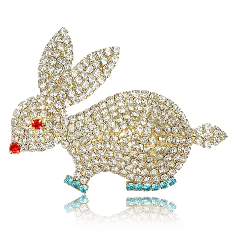 Lindo Broche de Conejo para Mujer Alfiler de Solapa de Animal de Dibujos Animados Oro Plata Aleación con Diamantes de Imitación Joyería Regalo para Ropa