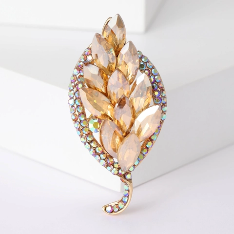 Spilla Foglia in Lega di Strass alla Moda per Donna Elegante Spilla da Risvolto Pianta in Cristallo per Accessori da Abito Cappotto