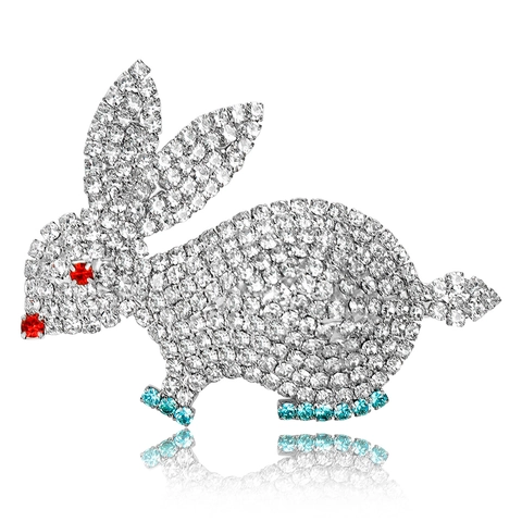 Lindo Broche de Conejo para Mujer Alfiler de Solapa de Animal de Dibujos Animados Oro Plata Aleación con Diamantes de Imitación Joyería Regalo para Ropa
