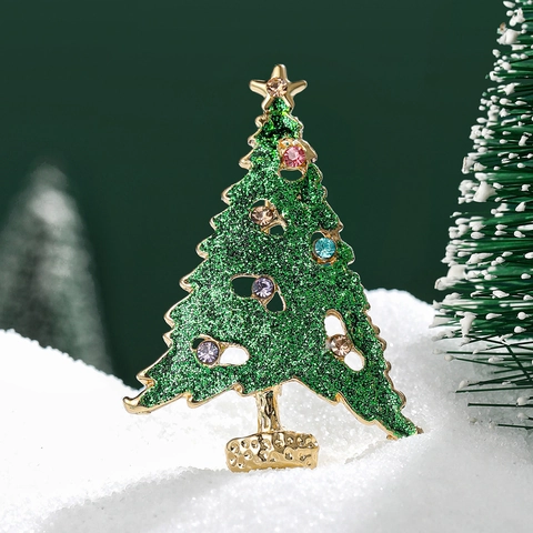 Fashion Christmas Tree Brooch For Women Alloy Multi Color Rhinestone Enamel Festive Suit Pin Holiday Party Jewelry Gift