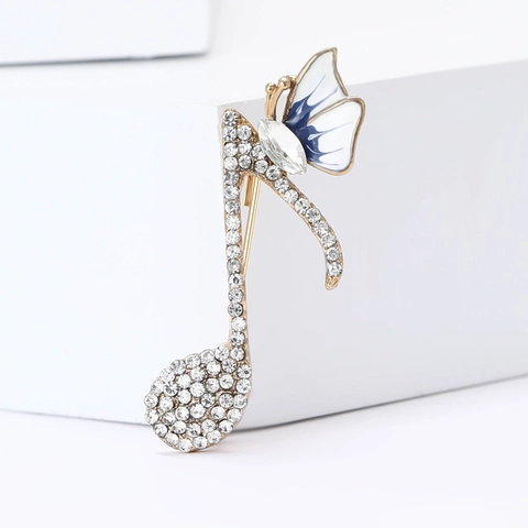 Alloy Rhinestone Butterfly Musical Note Brooch Gold Plated Enamel Music Symbol Pin For Women Party Dress Accessory Jewelry