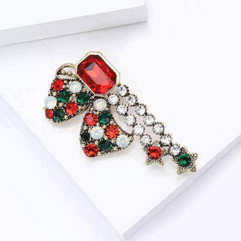 Spilla Vintage in Lega con Strass Stella e Nappina per Donna Retro Natale Fiocco Spilla Gioielli Regalo Accessorio Decorativo