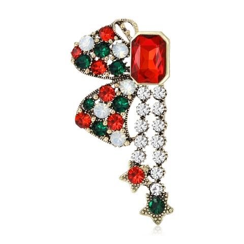 Spilla Vintage in Lega con Strass Stella e Nappina per Donna Retro Natale Fiocco Spilla Gioielli Regalo Accessorio Decorativo