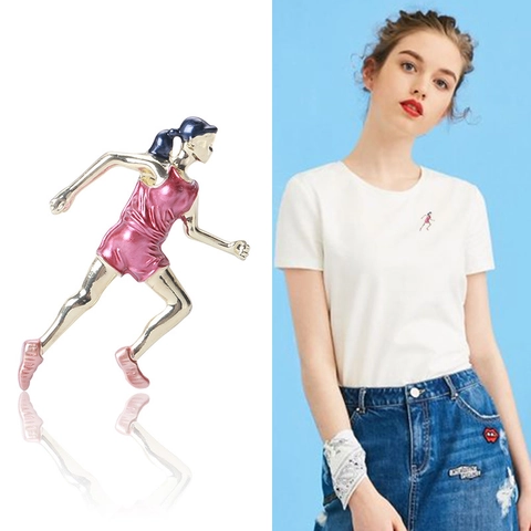 Spilla Creativa Ragazza che Corre in Lega Smalto a Goccia Atleta Sportiva Pin per Donna Gioielli alla Moda Regalo