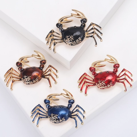 Vintage Legering Krab Broche Voor Vrouwen Druppelolie Emaille Dier Pin Creatieve Revers Accessoire Sieraden Voor Pak Overhemd