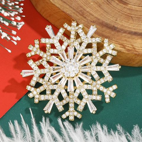 Elegante Spilla a Fiocco di Neve in Rame Zirconia a Doppio Strato Rotante per Donna Gioielli per Feste di Natale e Banchetti