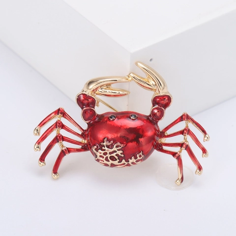 Vintage Legering Krab Broche Voor Vrouwen Druppelolie Emaille Dier Pin Creatieve Revers Accessoire Sieraden Voor Pak Overhemd