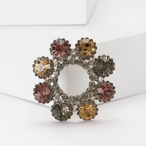 Spilla Vintage in Lega con Strass a Ghirlanda per Donna Elegante Fiore Tondo Spilla per Cappotto Scialle Accessori Gioielli