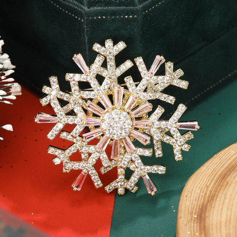 Elegante Spilla a Fiocco di Neve in Rame Zirconia a Doppio Strato Rotante per Donna Gioielli per Feste di Natale e Banchetti