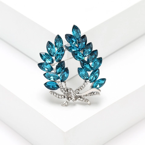 Elegant Marquise Crystal Rhinestone Leaf Wreath Brooch Fashion Alloy Bauhinia Floral Lapel Pin For Women Clothing Accessories