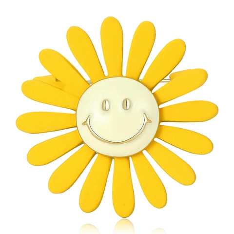 Cute Sunflower Smiley Face Brooch For Women Alloy Enamel Flower Pin Badge Fashion Ins Style Apparel Accessories Jewelry Gift