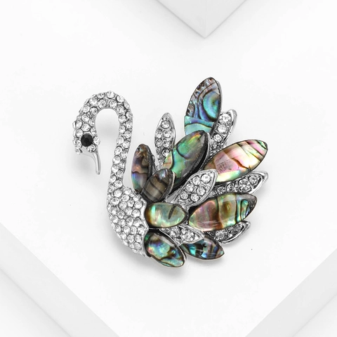 Spilla a Cigno in Lega Vintage Con Intarsio in Conchiglia di Abalone e Strass Elegante Spilla a Forma di Uccello per Donna Gioielli Moda