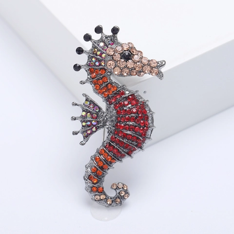Elegant Alloy Rhinestone Seahorse Brooch Pin For Women Fashion Ocean Animal Breastpin Accessories Multi Color Marine Jewelry