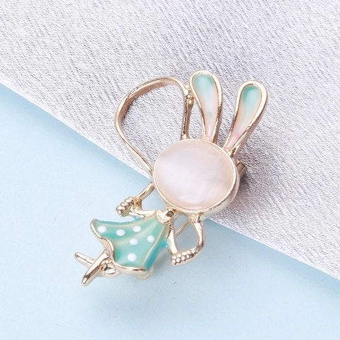 Süße Cartoon Hase Brosche Für Damen Legierung Emaille Springseil Häschen Pin Mit Katzenaugenstein Exquisite Reversnadel Zubehör
