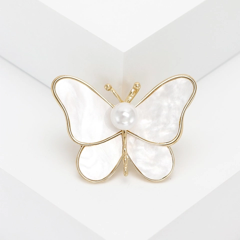 Elegant Alloy Butterfly Brooch Pin For Women With Faux Pearl Inlay Enamel Wings Fashion Suits Dress Corsage Jewelry Accessories