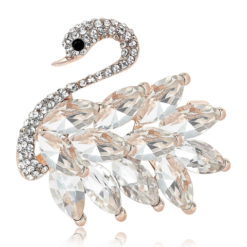 Elegant Alloy Swan Brooch For Women Shiny Rhinestone Inlaid Marquise Crystal Pin Jewelry Accessory For Suit Coat Dress