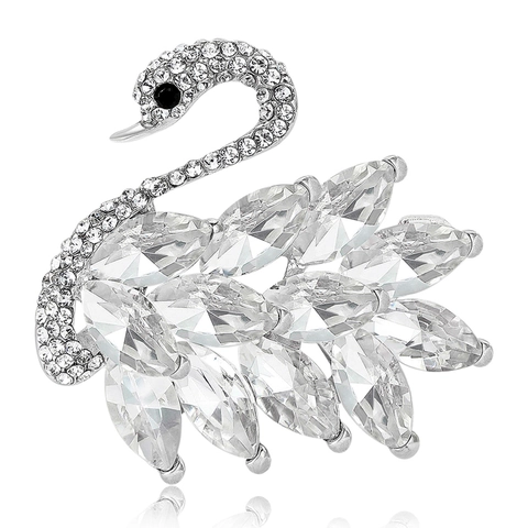 Elegant Alloy Swan Brooch For Women Shiny Rhinestone Inlaid Marquise Crystal Pin Jewelry Accessory For Suit Coat Dress