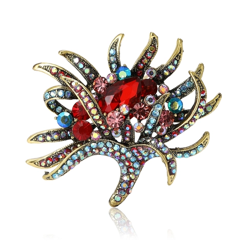 Vintage Legierung Strass Blumen Brosche Für Damen Luxuriöse Retro Kristall Bankett Kleid Brosche Elegante Hochzeit Schmuck Accessoire