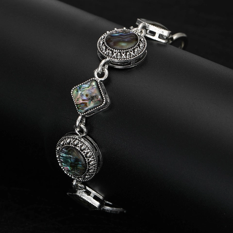Vintage Legierung Abalone Muschel Eingelegt Geometrische Armband Für Damen Bohemian Bunte Muschel Knebelverschluss Schmuck