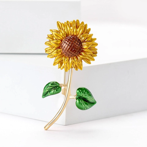 Sonnenblume Brosche Für Damen Legierung Emaille Tropföl Pin Mode Floral Pflanze Dekoration Für Anzug Hemd Literarischen Schmuck