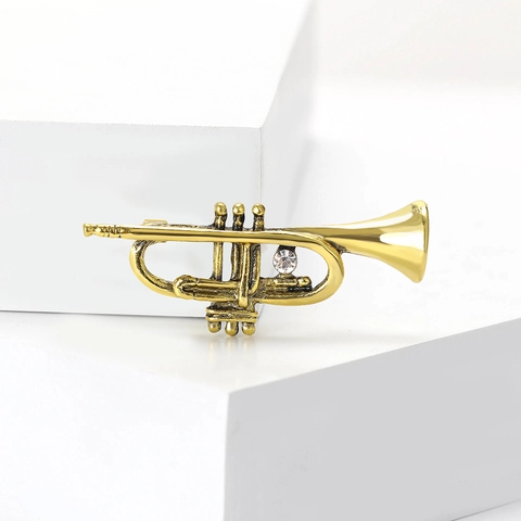 Vintage Legierung Trompete Brosche Mit Eingelagtem Strass Musikinstrument Anstecknadel Für Anzüge Mäntel Jacken Unisex Schmuck