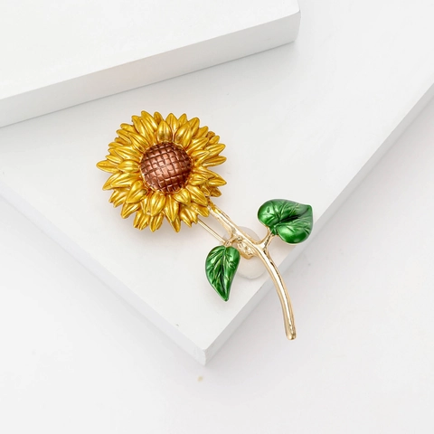 Sonnenblume Brosche Für Damen Legierung Emaille Tropföl Pin Mode Floral Pflanze Dekoration Für Anzug Hemd Literarischen Schmuck