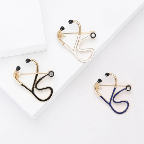 Broche de Estetoscopio de Aleación para Médicos Enfermeras Esmalte Diamante de Imitación Alfiler de Solapa Joyería Profesional