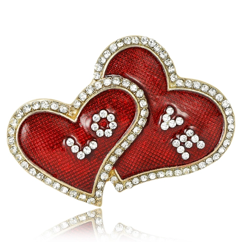 Spilla a Doppio Cuore in Lega Con Lettere LOVE in Strass Spilla in Smalto Rosso Verde per Donna Gioielli di Moda