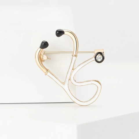 Broche de Estetoscopio de Aleación para Médicos Enfermeras Esmalte Diamante de Imitación Alfiler de Solapa Joyería Profesional