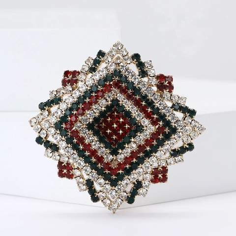 Vintage Luxury Alloy Rhombus Brooch For Women Large Rhinestone Tassel Geometric Brooch Pin Christmas Color Jewelry Gift