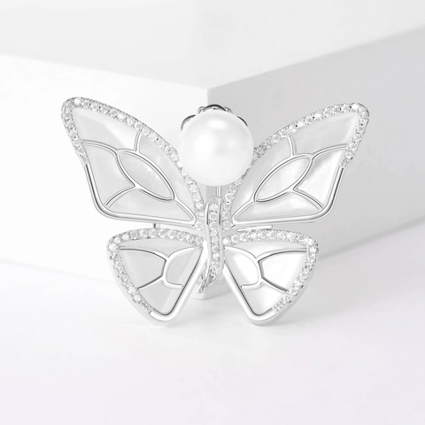 Elegante Vlinder Broche Met Kunstparel Kunstparelmoer Ingelegd Zirkonia Mode Insect Broche Spelden Voor Vrouwen Sieraden