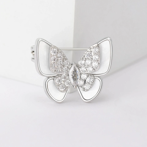 Spilla Farfalla in Rame Lusso per Donna Doppio Strato con Strass Perla Artificiale Intarsiata Elegante Corsage Gioielli di Moda