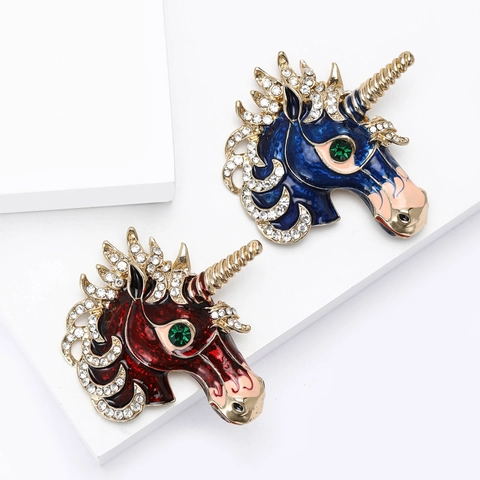 Spilla a Forma di Testa di Unicorno in Smalto Vintage per Donna Lega Placcata Oro con Strass Spilla da Risvolto Gioielli Regalo