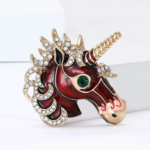 Spilla a Forma di Testa di Unicorno in Smalto Vintage per Donna Lega Placcata Oro con Strass Spilla da Risvolto Gioielli Regalo