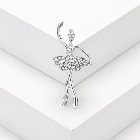 Elegant Ballet Dancer Brooch Alloy Rhinestone Inlaid Gold Silver Dancing Girl Pin For Women Fashion Dress Jewelry