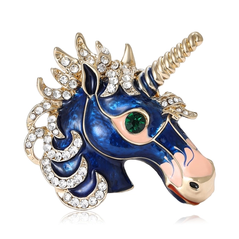 Westerse Stijl Emaille Druppelende Olie Strass Eenhoorn Brosche Pin Mode Dier Reversspeld Voor Vrouwen Mannen Sieraden Accessoires