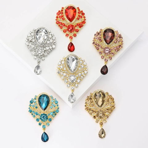 Elegante Legierung Wassertropfen Strass Glas Brosche Für Damen Vintage Luxuriöse Große Barock Blumen Brosche Corsage Pin Für Mantel Anzug Schmuck