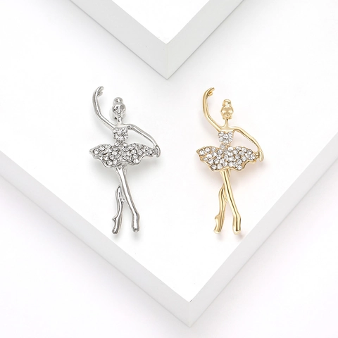 Broche Ballerine Élégante pour Femmes Alliage Strass Scintillante Fille de Ballet Épingle pour Pull Costume Robe Bijoux