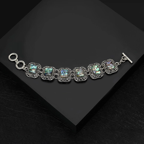 Vintage Legierung Abalone Muschel Gliederkette Hohl Geschnitzt Retro Geometrisch Bohemian Handschmuck Mit Knebelverschluss Für Damen Herren