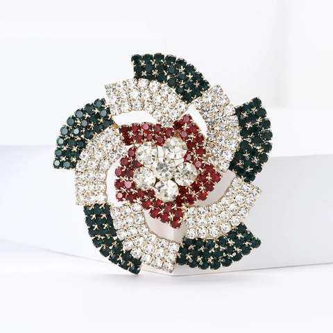 Alloy Rhinestone Gradient Flower Brooch For Women Korean Style Elegant Fashion Suit Coat Pin Jewelry Gift