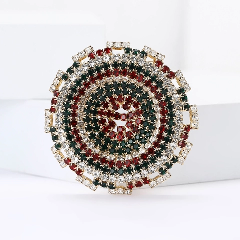 Vintage Legering Kleurrijke Strass Ronde Broche Voor Dames Luxe Geometrische Cirkel Borstspeld Kerstfeest Sieraden Cadeau