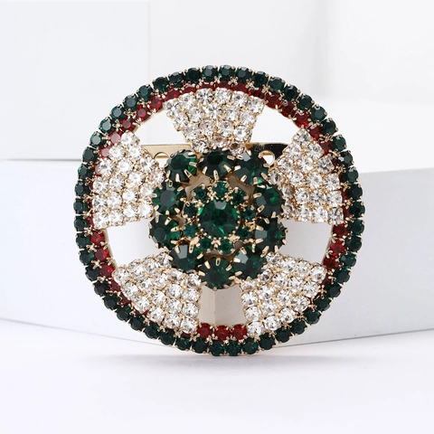 Vintage Weihnachts Kranz Brosche Für Damen Gold Legierung Eingelegt Rot Grün Strass Rund Girlande Pin Für Anzug Mantel Schmuck