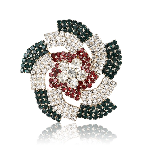 Alloy Rhinestone Gradient Flower Brooch For Women Korean Style Elegant Fashion Suit Coat Pin Jewelry Gift